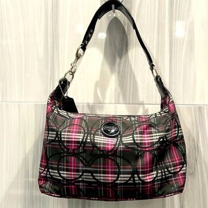 Coach Plaid Pink and  Grey Silver Tartan Shoulder Bag EUC